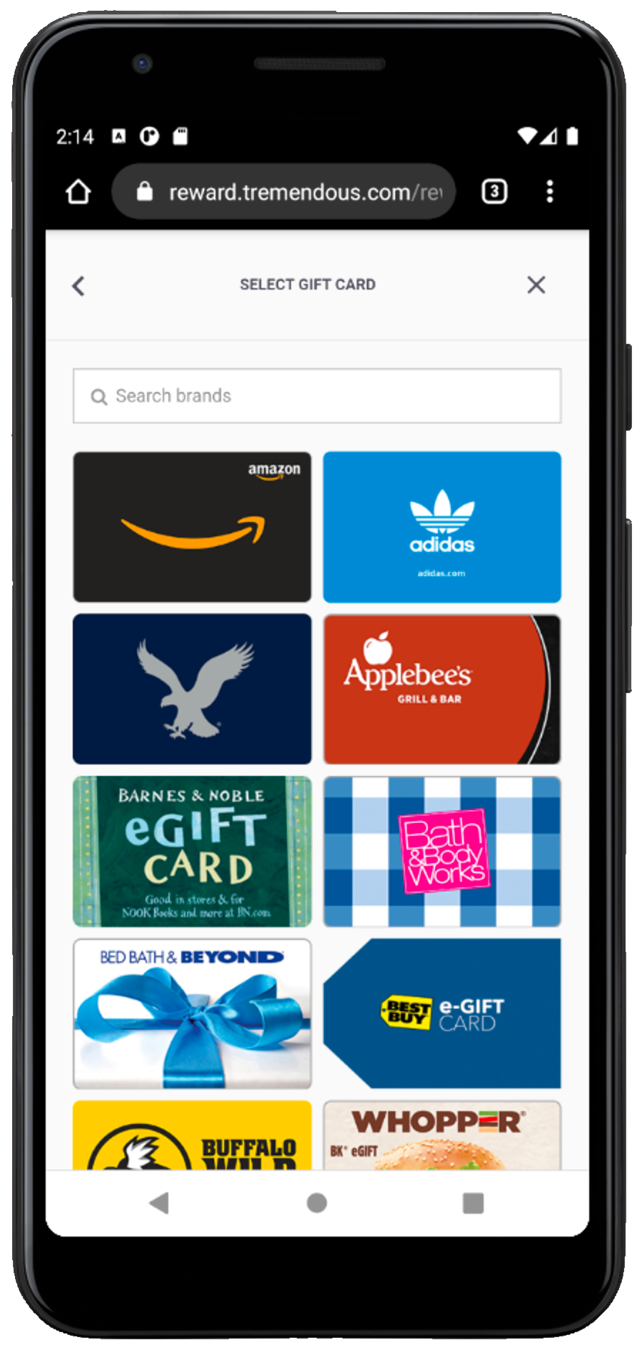 Reward selection screen